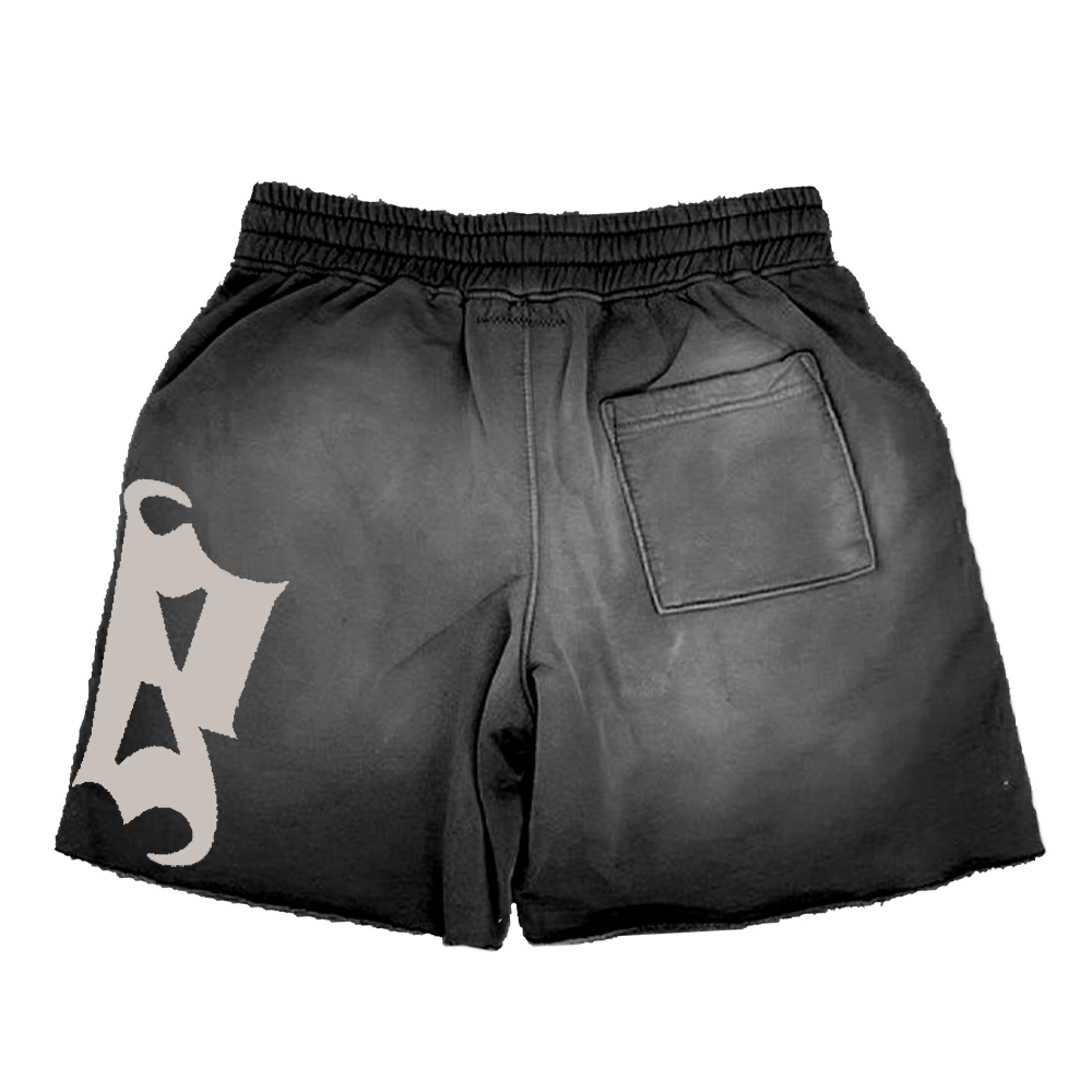 Distressed Serenity Find Peace Shorts - Black