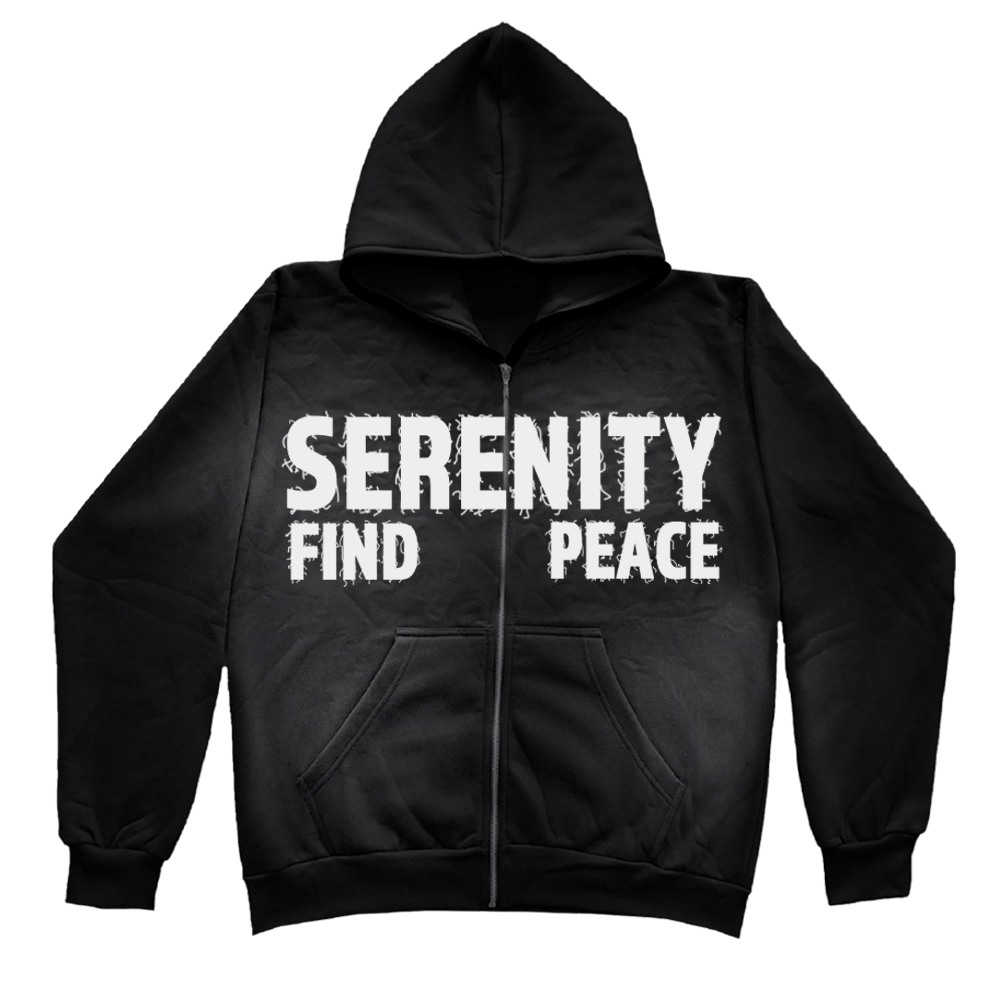 Distressed Serenity Find Peace Zip-up - Black