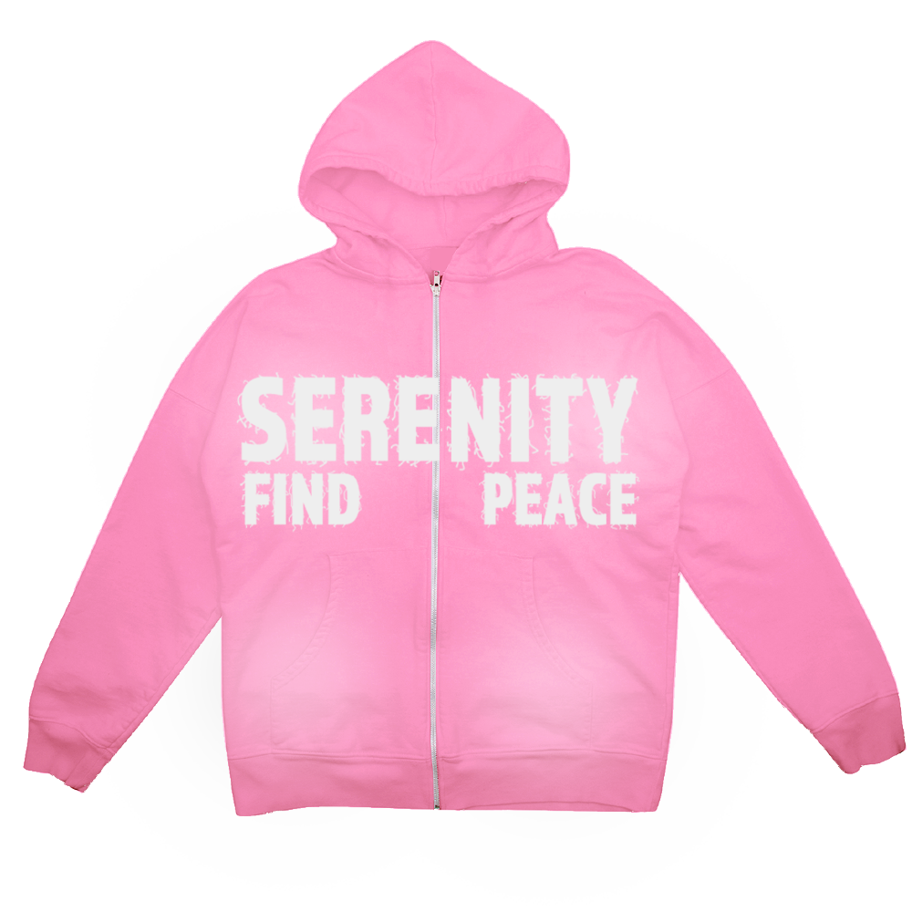 Distressed Serenity Find Peace Zip-up - Pink